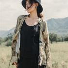 Long-sleeve Print Tie-front Top Yellow & Black - One Size