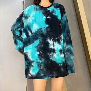 Lettering Dye Print Long-sleeve Oversize T-shirt