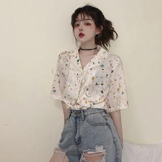 Patterned Short-sleeve Chiffon Shirt As Shown In Figure - One Size