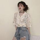 Patterned Short-sleeve Chiffon Shirt As Shown In Figure - One Size