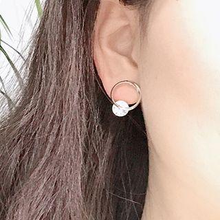 Rhinestone Hoop Earring 0852 - Stud Earring - Silver - One Size
