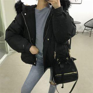 Padded Furry Trim Hooded Jacket