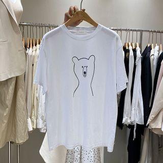 Cartoon Bear Print Short-sleeve T-shirt