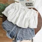 Crochet Short-sleeve Blouse White - One Size