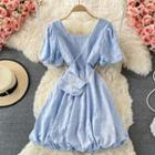Square-neck Puff Sleeve A-line Dress