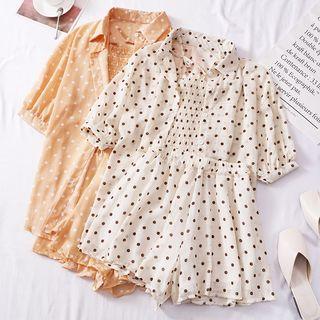 Set: Dot Print Top/light Jacket/short