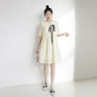 Elbow-sleeve Dotted Mini A-line Dress As Shown In Figure - One Size