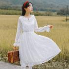 Ruffle Collar Long-sleeve Lace Dress