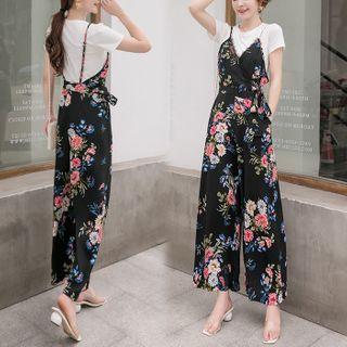 Floral Print Wide-leg Jumper Pants