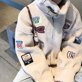 Badge Faux Fleece Coat