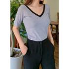 Plunge-neck Stripe T-shirt
