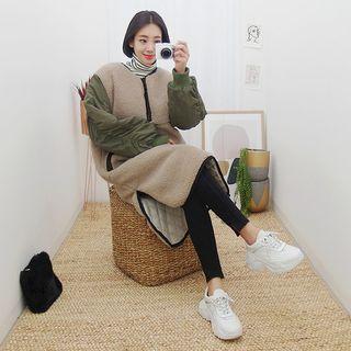 Contrast-sleeve Padded Midi Fleece Dress
