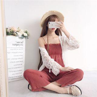 Set: Plain Camisole Top + Cropped Wide-leg Pants / Lace Jacket
