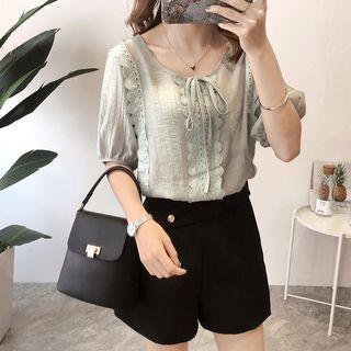 Scallop Trim Elbow Sleeve Blouse