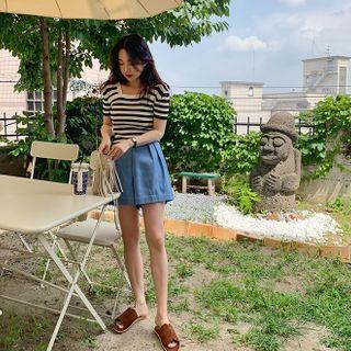 Tab-waist Chambray Shorts