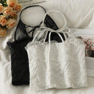 Mesh-trim Lace Halter Top