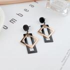 Stainless Steel Rectangle Dangle Earring E9544 - 1 Pair - Black Rectangle & Square - Rose Gold - One Size