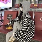 Checkerboard Fleece Zip-up Hoodie Check - Black & White - One Size