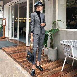 Plaid Blazer / Cropped Plaid Dress Pants / Set