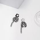 Flower Check Fringed Earring 1 Pair - E1998-5 - Black & White - One Size