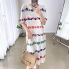 Short-sleeve Shell Print Knit Dress White - One Size