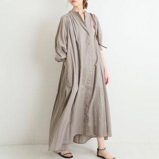 Elbow-sleeve Maxi A-line Dress Gray - One Size