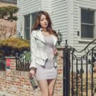 Bell-sleeve Zip-detailed Double-brasted Jacket