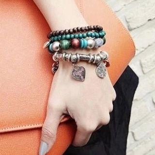 Set Of 4: Metal Accent Bracelet 841 - Set Of 4 - Green & Silver - One Size