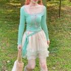 Long-sleeve T-shirt / A-line Layered Skirt