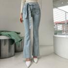 Tie-waist Washed Boot-cut Jeans
