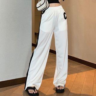 Striped Lettering Color Block Pants