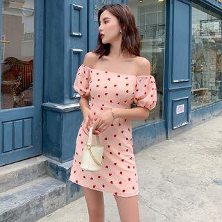 Puff-sleeve Patterned A-line Mini Dress