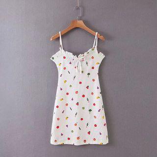 Spaghetti-strap Fruit Print Mini Sheath Dress