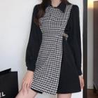 Long-sleeve Collared Patterned Mini Dress