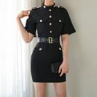 Set: Short-sleeve Mini Sheath Dress + Belt
