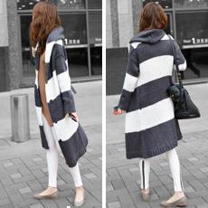 Hooded Stripe Knit Coat
