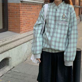 Plaid Zip Jacket Plaid - Green & Gray - One Size