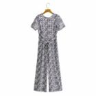 Short-sleeve Patterned Wide-leg Jumpsuit