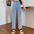 High-waist Fray-hem Straight-cut Cropped Jeans