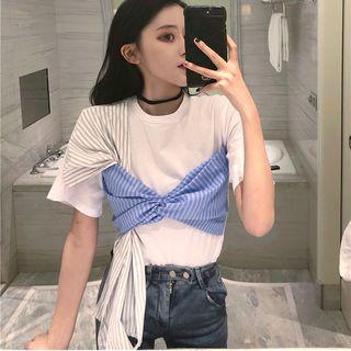 Mock-two Striped Short-sleeve Top