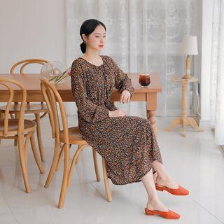 Drawcord-waist Midi Floral Chiffon Dress