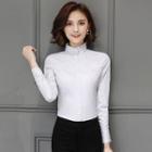 Lace Panel Stand Collar Shirt