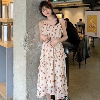 Spaghetti Strap Pattern Midi Dress As Shown In Figure - One Size