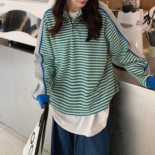 Mock Two-piece Striped Sweatshirt Stripes - Green - One Size