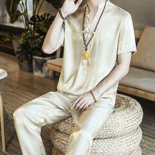 Set: Short-sleeve Shirt + Straight Leg Pants