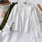 Stand-collar Ruffled Loose-fit Blouse