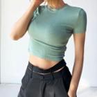 Plain Crew-neck Cropped T-shirt