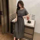 Cross-back Short-sleeve Midi A-line Dress