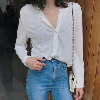 Long-sleeve Band Collar T-shirt