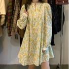 Long-sleeve Floral Print Dress Dress - One Size